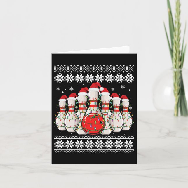 Funny Bowling Ugly Christmas Sweater Bowling Lover Card (Front)
