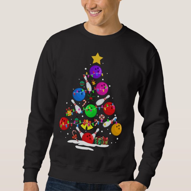 Funny Bowling Ugly Christmas Tree Lights Xmas For  Sweatshirt (Front)