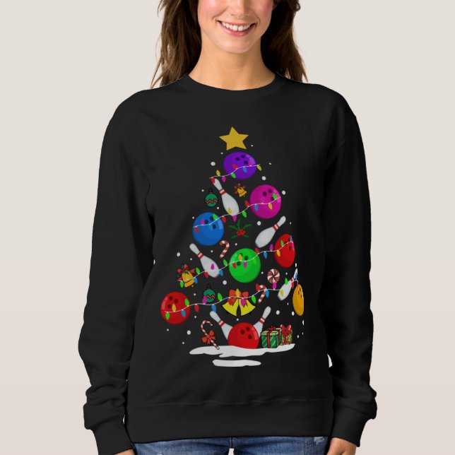Funny Bowling Ugly Christmas Tree Lights Xmas For  Sweatshirt (Front)