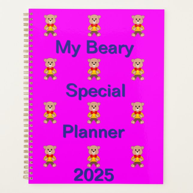 Funny Bowtie Bear on Pink  Planner (Front)