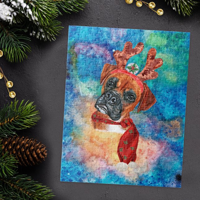 Funny Boxer Breed Dog Christmas Jigsaw Puzzle (Creator Uploaded)