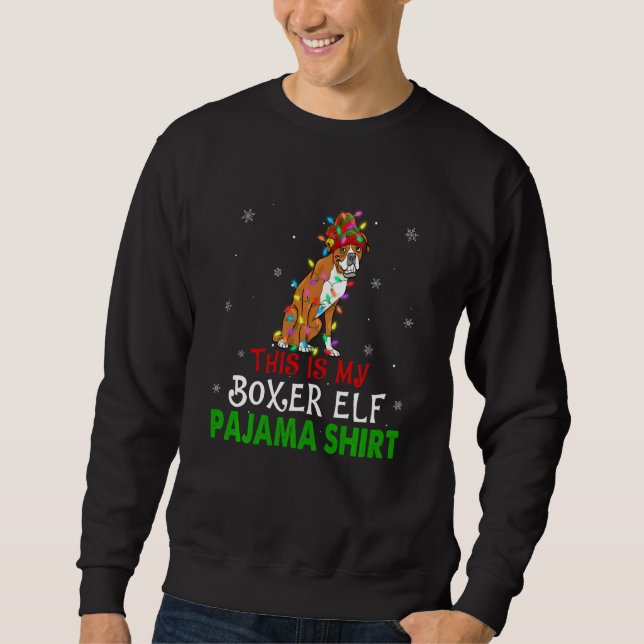 Funny Boxer Christmas Dog Hat Elf Gift For Dog Dad Sweatshirt (Front)