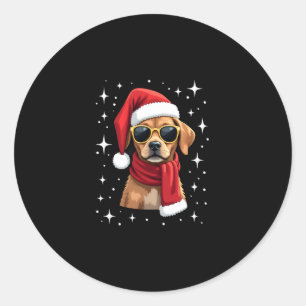 Funny Boxer Dog Christmas Lights Xmas Outfit Pajam Classic Round Sticker