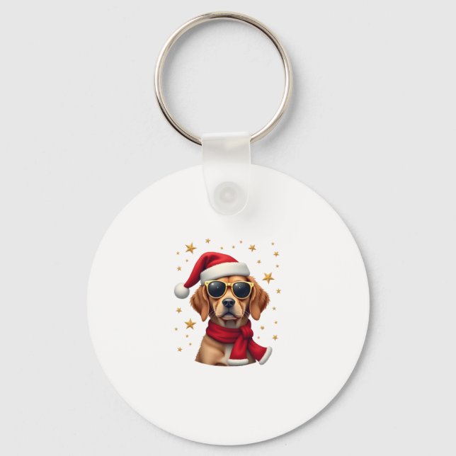 Funny Boxer Dog Christmas Lights Xmas Outfit Pajam Key Ring (Front)