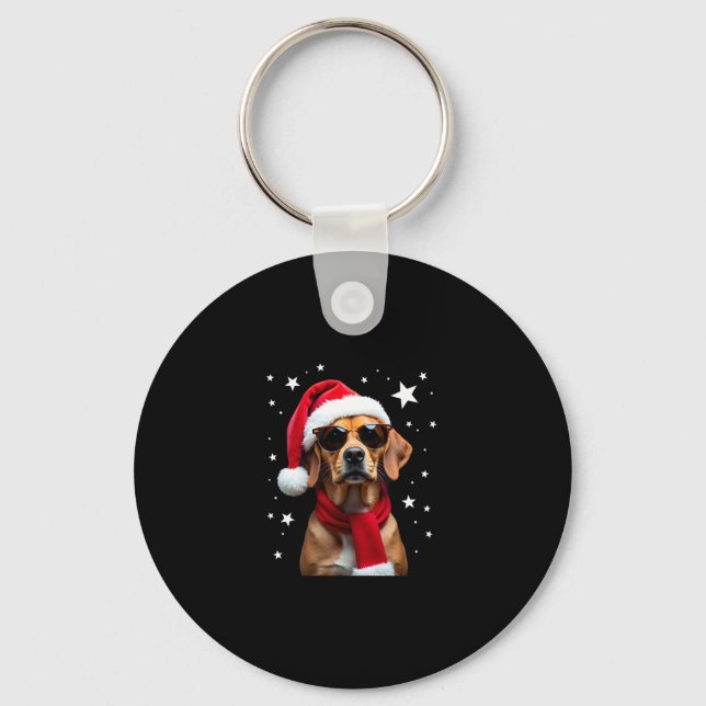 Funny Boxer Dog Christmas Lights Xmas Outfit Pajam Key Ring (Front)