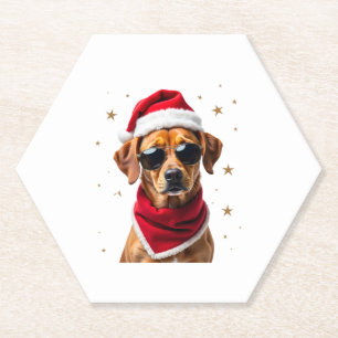 Funny Boxer Dog Christmas Lights Xmas Outfit Pajam Paper Coaster