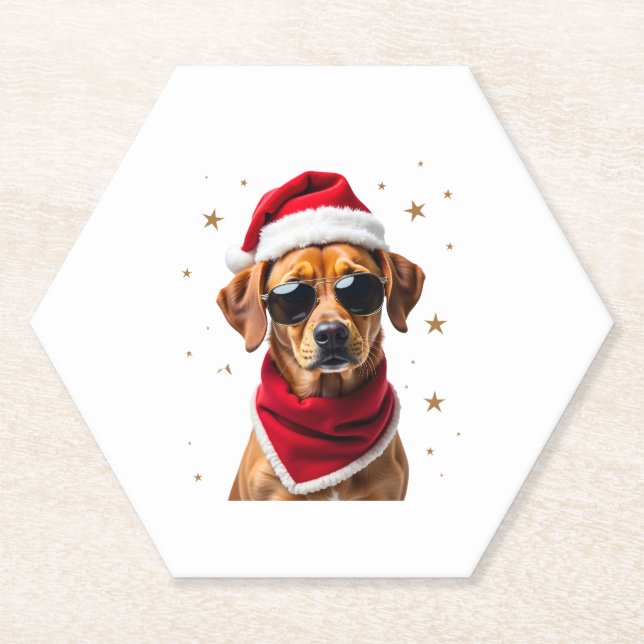Funny Boxer Dog Christmas Lights Xmas Outfit Pajam Paper Coaster (Front)