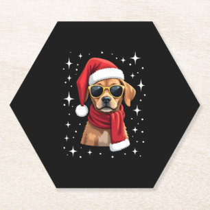 Funny Boxer Dog Christmas Lights Xmas Outfit Pajam Paper Coaster