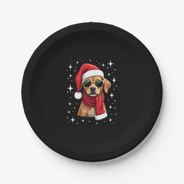 Funny Boxer Dog Christmas Lights Xmas Outfit Pajam Paper Plate (Front)