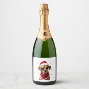 Funny Boxer Dog Christmas Lights Xmas Outfit Pajam Sparkling Wine Label