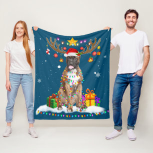 Funny Boxer Dog Christmas Tee Reindeer Christmas Fleece Blanket