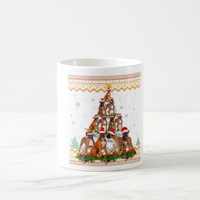 Funny Boxer Dog Christmas Tree Santa Hat Gift Coffee Mug (Center)