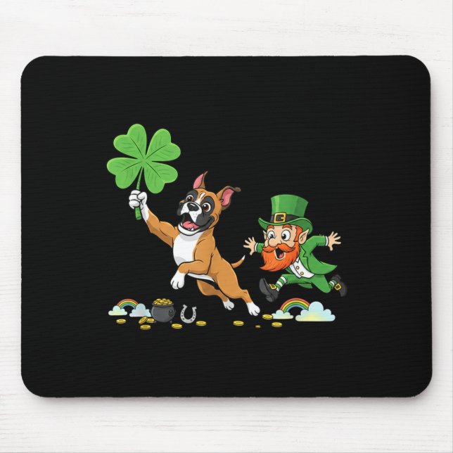 Funny Boxer Dog Clover St Patricks Day Womens Mens Mouse Pad (Front)