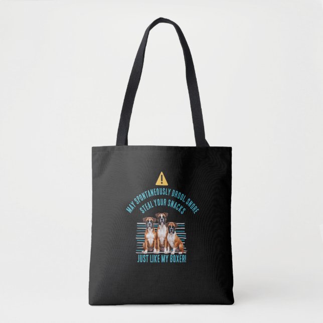 Funny Boxer Dog Drool Warning Tote Bag (Front)