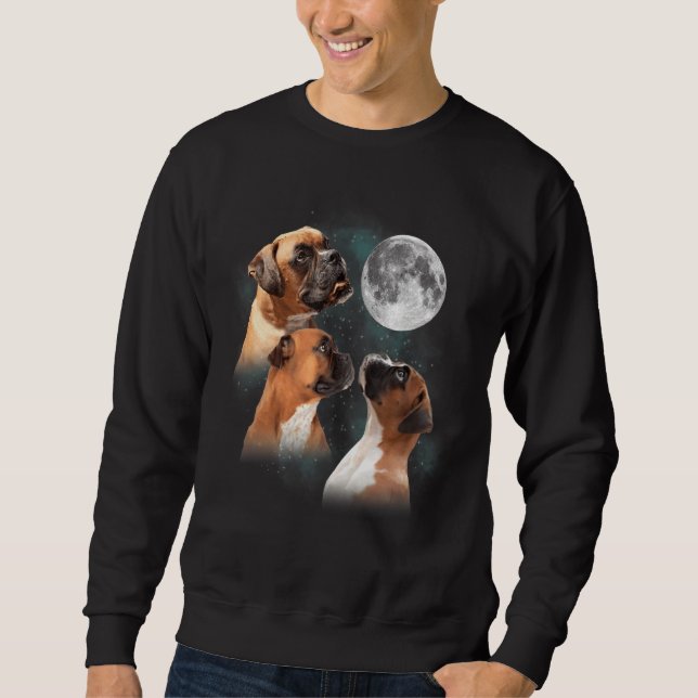 Funny Boxer Dog Three Boxer At Moon Boxer Sweatshirt (Front)