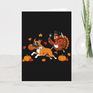 Funny Boxer Dog Turkey Autumn Thanksgiving Womens  Card