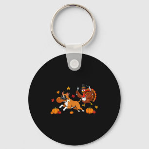 Funny Boxer Dog Turkey Autumn Thanksgiving Womens  Key Ring