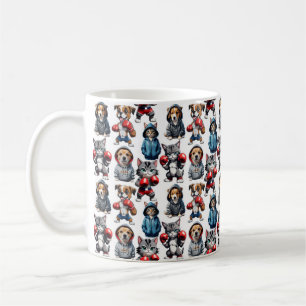 Funny Boxing Cat Dog Pattern Design Coffee Mug