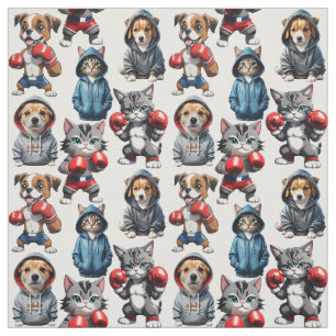 Funny Boxing Cat Dog Pattern Design Fabric