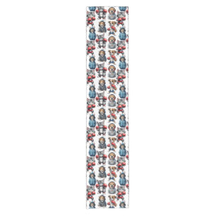 Funny Boxing Cat Dog Pattern Design Short Table Runner