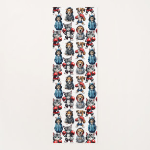 Funny Boxing Cat Dog Pattern Design Yoga Mat