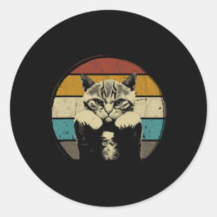 Funny Boxing Cat Vintage With Boxing Gloves Retro  Classic Round Sticker
