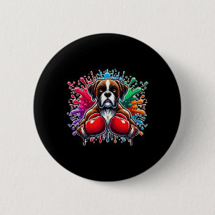 Funny Boxing Kickboxing Lover Boxer Dog Paint Spla 6 Cm Round Badge
