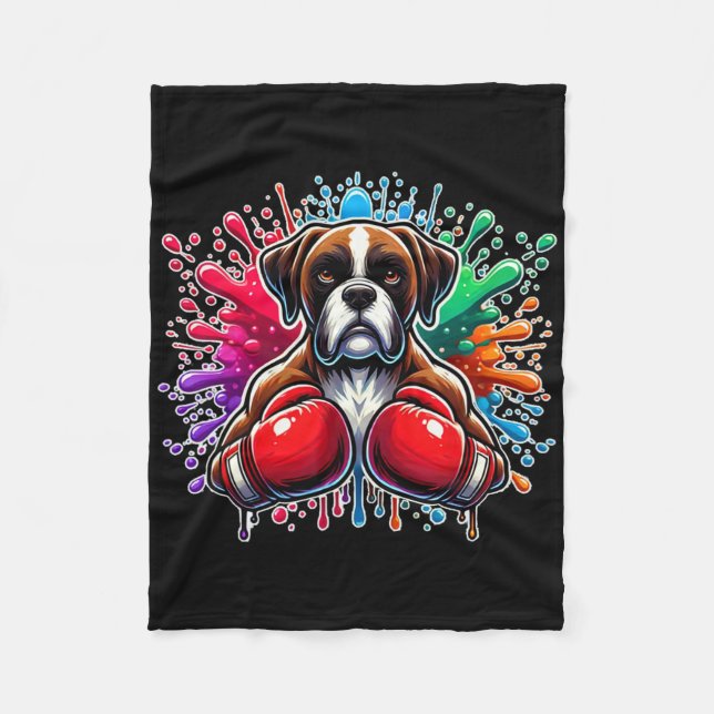 Funny Boxing Kickboxing Lover Boxer Dog Paint Spla Fleece Blanket (Front)