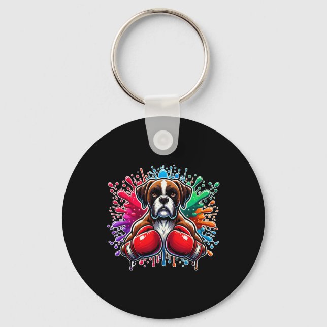 Funny Boxing Kickboxing Lover Boxer Dog Paint Spla Key Ring (Front)