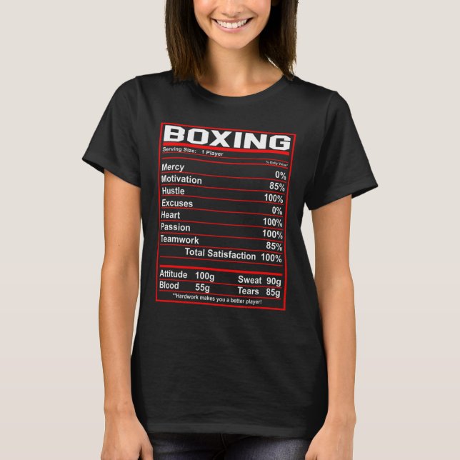 Funny Boxing Nutrition Facts Boxer  T-Shirt (Front)