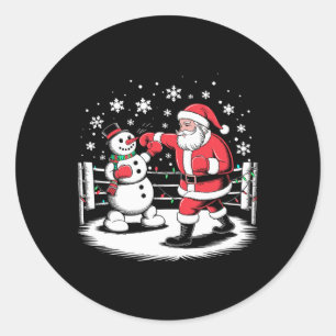 Funny Boxing Player Xmas Lights Santa Snow Boxing  Classic Round Sticker