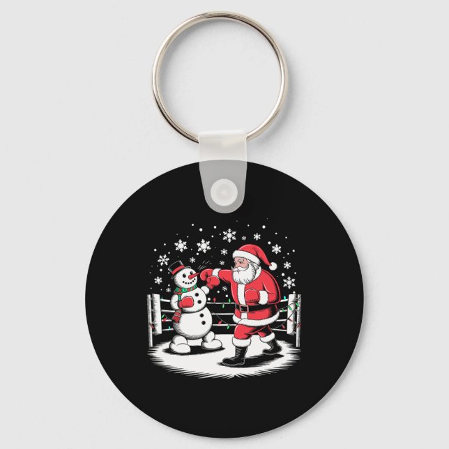Funny Boxing Player Xmas Lights Santa Snow Boxing  Key Ring (Front)