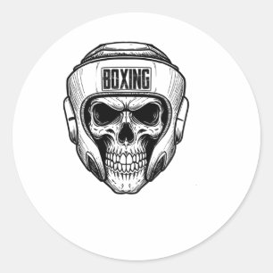Funny Boxing Retro Vintage Boxer Skull For Boxing Classic Round Sticker