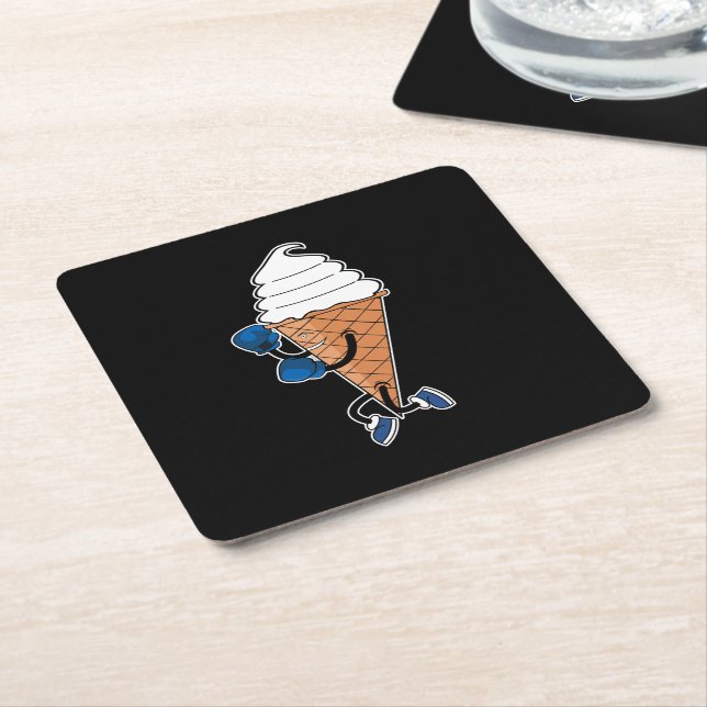 Funny Boxing Sports Ice Cream Cone Cartoon Square Paper Coaster (Angled)