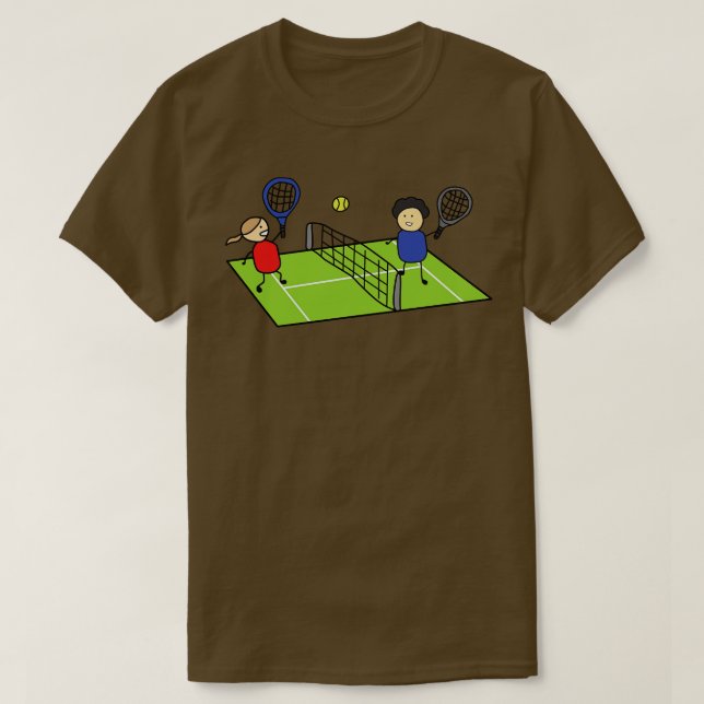 Funny Boy And Girl Playing Tennis On A Tennis Fiel T-Shirt (Design Front)