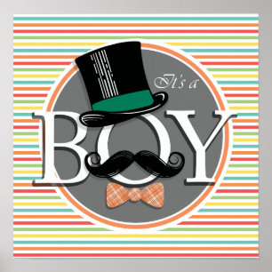 Funny Boy Baby Shower Bright Rainbow Stripes Poster