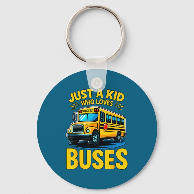 Funny Boy Loves Buses School Bus Key Ring (Front)