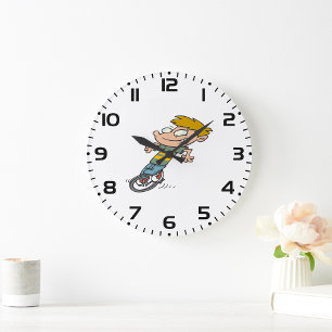 Funny Boy Riding Unicycle Large Clock