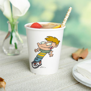 Funny Boy Riding Unicycle Paper Cups