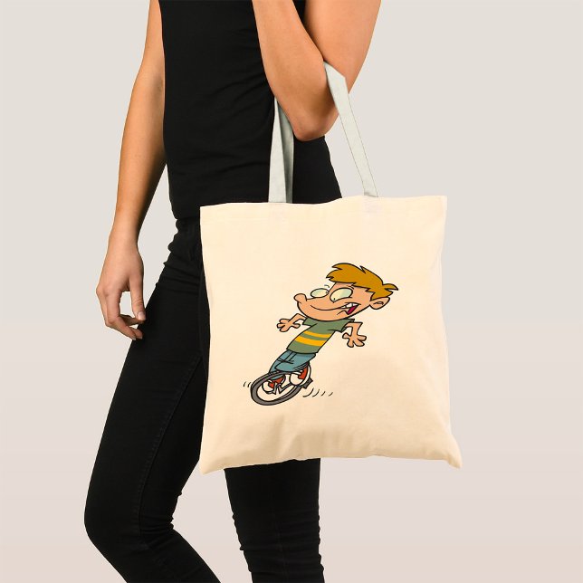 Funny Boy Riding Unicycle Tote Bag (Creator Uploaded)