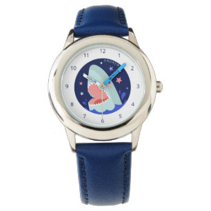 Funny Boy Shark Navy Blue Nautical Kids Name Sea  Watch