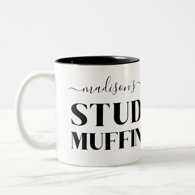 Funny Boyfriend Husband Stud Muffin Two-Tone Coffee Mug (Left)