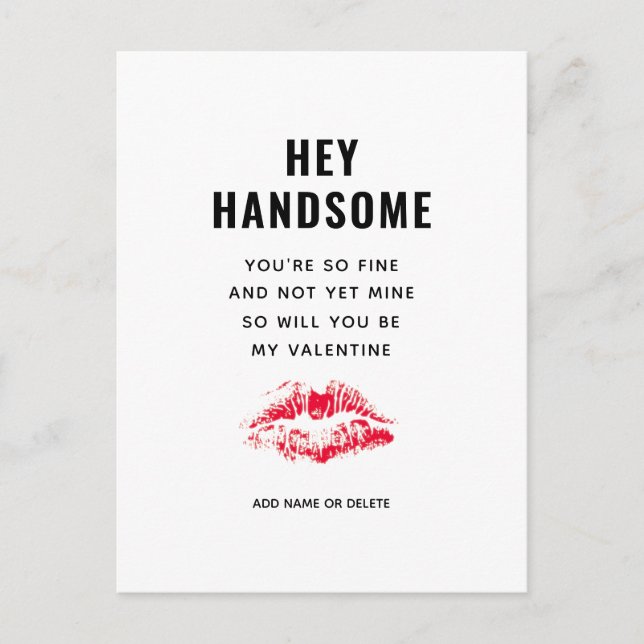 Funny Boyfriend Valentines Day Poem Red Kiss Name Holiday Postcard (Front)