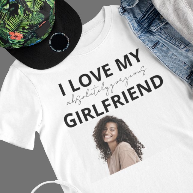 Funny Boyfriend with Girlfriend's Photo Gift T-Shirt (Funny Boyfriend with Girlfriend's Photo Gift T-Shirt)