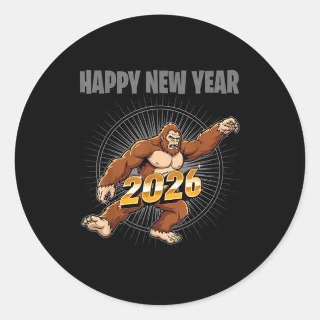 Funny Boys Nye Outfit, Mens Bigfoot Happy New Year Classic Round Sticker (Front)
