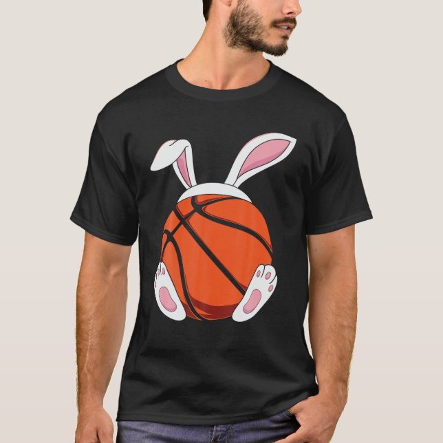 Funny Boys Teens Men Happy Easter Basketball Bunny T-Shirt (Front)