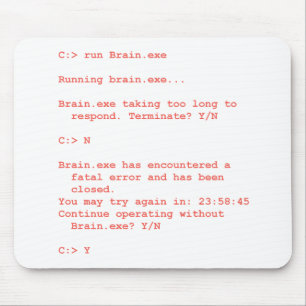 Funny Brain.exe Error Computer Geek Humour Mouse Pad