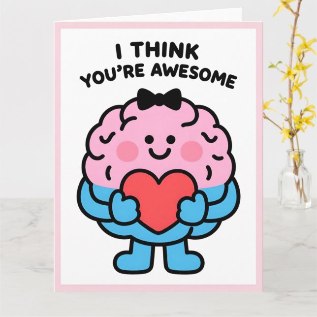 Funny Brain Love Valentine Greeting Card (Yellow Flower)