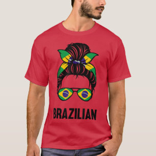 Funny Brazilian Flag Messy Bun Patriotic Brazil Pr T-Shirt