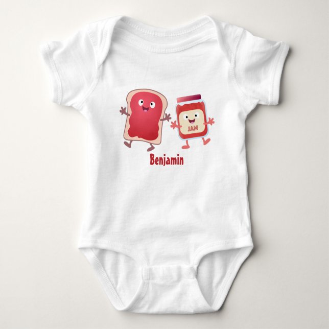 Funny bread and jam cartoon characters  baby bodysuit (Front)